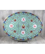 Chinese Porcelain Teal Platter Decorated Flowers Mun Shou Longevity #2 - €33,53 EUR