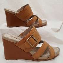 Hush Puppies Wedge Sandal Brown Size 10 Comfort Slide Thick Strap  - £19.15 GBP