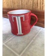 ANTHROPOLOGIE Letter T Coffee Mug Coral Monogram Initial Handpainted Cup... - $27.72