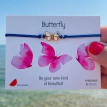 Greek Butterfly Bracelet, White Butterfly Evil Eye Bracelet, Greek Light Blue Ma - £12.02 GBP