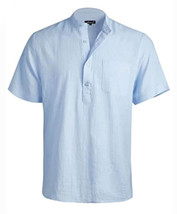 US STOCK Mens Short Sleeve Collarless Cotton Henley Shirts Casual Slim Tee Tops - £11.15 GBP