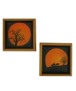 Vintage 1970s Duane Armstrong Orange Silhouette Moon Canvas Prints Framed - $203.07 CAD