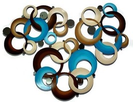 Turquoise &amp; Brown Mirrored Circle Wall Sculpture, Circle wall art by Art69 - £311.38 GBP
