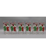 6 Vintage MCM Christmas Glasses Mr &amp; Mrs Snowman w/ Stockings Retro  - $21.29