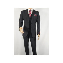 Men Suit BERLUSCONI Turkey 100% Italian Wool Super 180's 3pc Vested #Ber21 Black image 2