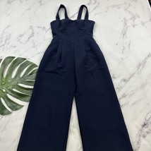 Gal Meets Glam Womens Jumpsuit Size 2 Navy Blue Wide Leg Cropped Pockets - £30.41 GBP