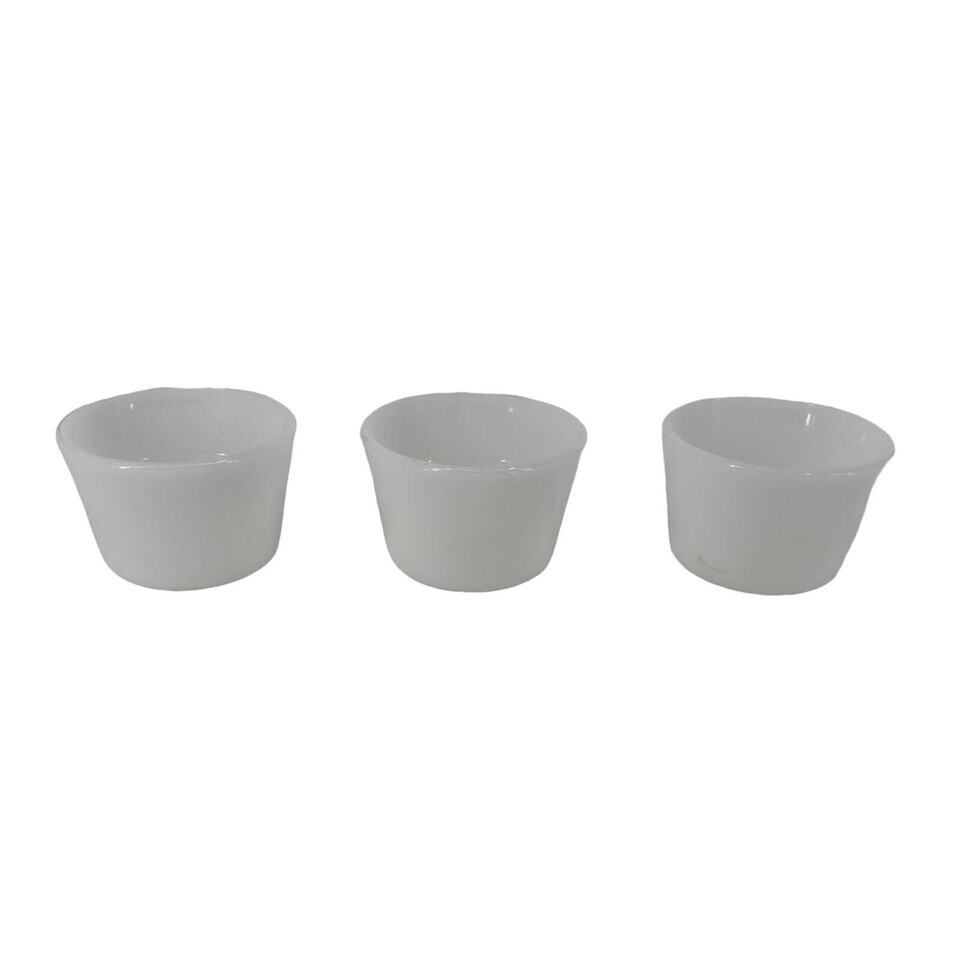 3 Vintage MCM Milk glass white custard dish ramekin glasbake desert cup dip - $12.91