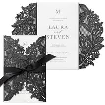 Black Laser Cut Embossed Wrap Wedding Invitations Luxury Size Card Ribbon Tie - £447.31 GBP