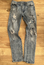 American Eagle Men SLIM Taper Flex Jeans Light Wash Low Rise Distressed ... - £30.68 GBP
