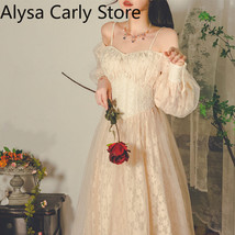 French Vintage Fairy Dress Women  Casual Embroidery Evening Party Dresses Female - £73.60 GBP