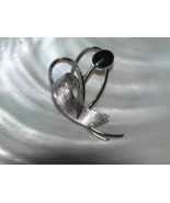 Vintage Sterling Silver Marked Abstract Heart Ribbon with Black Oval Cab... - $13.99