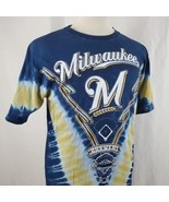 Majestic Milwaukee Brewers Tie Dye T-Shirt Large Blue Crew Neck Cotton B... - £23.42 GBP