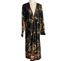 Honey Punch Asian Print Robe Duster S Black Floral Long Sleeves Belt Loops - £14.75 GBP