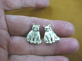 (EE770-25) little grumpy kitty Cat brass stud post pierced earrings love cats - £8.17 GBP
