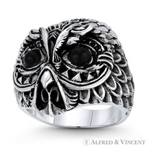 Owl Knowledge Wisdom Animal Charm Oxidized .925 Sterling Silver Large Men&#39;s Ring - £45.55 GBP+