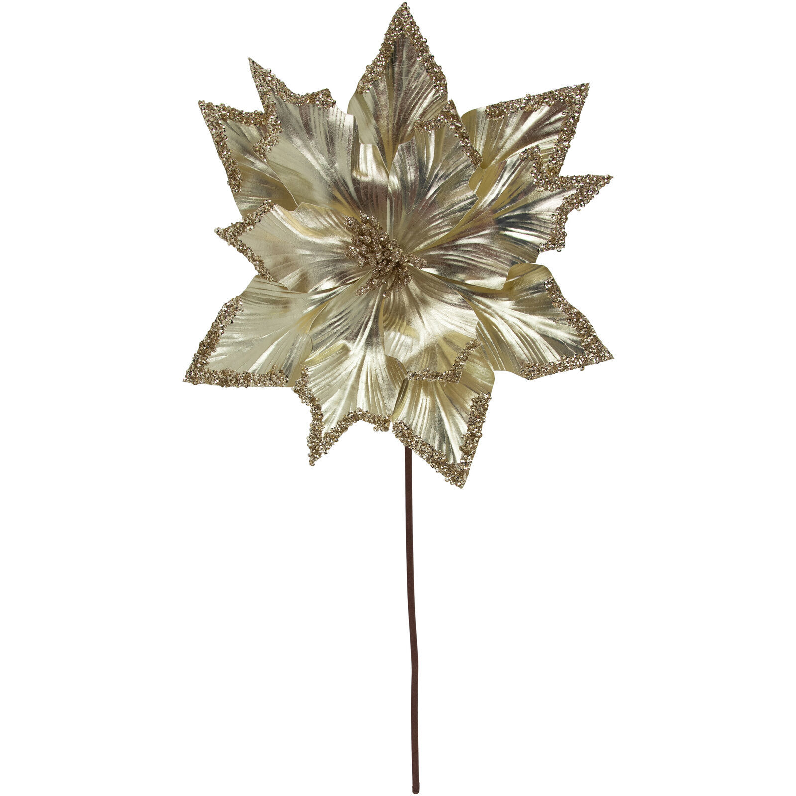 US Seller 24&quot; Metallic Champagne Gold Glittered Poinsettia Christmas Ste... - $26.98
