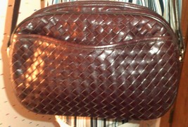 Vintage Pierre Cardin Brown Leather Woven Handbag Shoulder Bag - £39.96 GBP