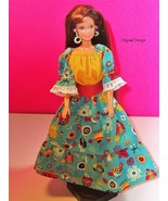 Handmade Barbie SW Yellow &amp; Teal Skirt &amp; Peasant Top For 11.5 Barbie Dolls - $14.03