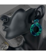 Womens Blue Green Tortoise Shell Design Oval Hoop Post Back Dangling Ear... - $16.47 CAD