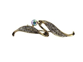 Vintage White Rhinestones Bar Brooch Gold Tone Metal Pin - $18.22