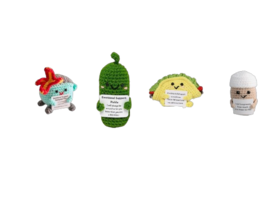 Crochet Pals Emotional Support Yarn Knitted Dolls Pickle Taco Espresso D... - $17.00