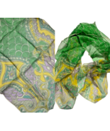 Vintage Scarf Hand Rolled Mermaid Fish Scales Green Paisley Purple Yello... - €27,19 EUR