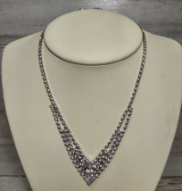 Vintage Signed Eisenberg Ice V-Shaped Rhinestone Necklace Short Bridal 15 1/2&quot; - £54.55 GBP