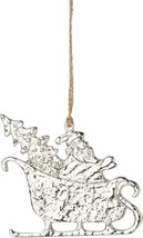 Shiny Silver Finish 4.75&quot; Cast Metal Santa In Sleigh Christmas Ornament A69014 - £10.85 GBP