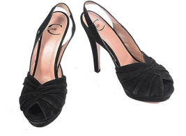 $545 Just Cavalli Peep Slingback Heels 38 Black Vintage Italy Platform S... - $96.33