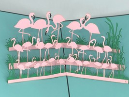 Flamingo Flock 3D Pop Up Card Pink Wadding Bird Bright Pink Birthday Wedding Fun - £8.20 GBP