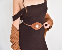 macrame leather waist belt,  tribal jasper belt, forest elven belt - $96.00