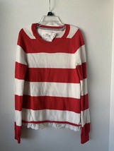 H&amp;M Striking Red and White Striped Girls Sweater Size 8-10 years Lace Hem - £7.88 GBP