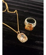 Vintage Gold Filled &amp; Citrine Emerald Cut Ring size 5 1/2 &amp; necklace - $214.70