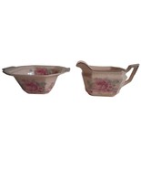 Alice Annglow 1931 Vtg Shabby Cottage Chic rose floral Creamer &amp; Sugar Bowl - $343.41 MXN