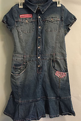 Baby Phat Girlz Denim Pink Pearl Snap Buttons Pockets Dress Size Large - $14.39
