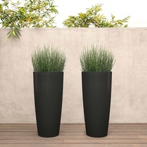 Planter Outdoor Planters Large Tall Veradek Plastic Patio Modern Black 28&quot; 2 Pk - £109.36 GBP