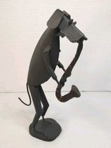 Anthropomorphic Metal Brutalist Sculpture Musician Figurine Dog Saxophon... - $28.04