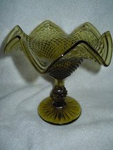 Mid Century Olive Green Hobnail Fluted Pedestal Candy Dish - £5.57 GBP