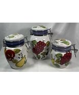 Oneida Vintage Fruit Canister Set W Lock Down Lids Hand Painted - $14.60