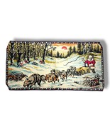 Vintage 70s Tapestry Belgium Santa Dog Sled Velvet Carpet Wall Decor Lod... - £31.72 GBP