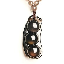 Natural Obsidian Stone Beans Charm Good Luck Pendant Necklace - £21.80 GBP