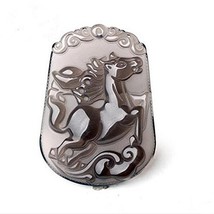 Hand Carved Natural Ice Obsidian Stone Horse Charm Good Luck Pendant Necklace - £34.55 GBP