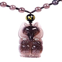 Natural Ice Obsidian Stone Fox Charm Good Luck Beaded Pendant Necklace - £29.07 GBP