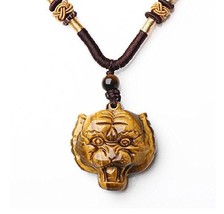 Natural Tiger Eye Stone Tiger Head Charm Pendant Necklace - £18.07 GBP