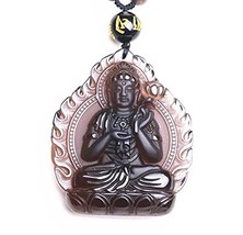 Hand Carved Ice Kind of Obsidian Pendant Lotus Buddha Amitabha Charm Chi... - $40.47