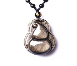 Natural Gold Obsidian Stone Gourd Hand Carved Gourd Charm Good Luck Pendant N... - £30.97 GBP