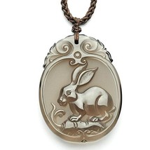 Good Luck Natural Ice Obsidian Rabbit Carved Charm Luck Amulet Pendant - £34.19 GBP