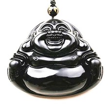 Natural Obsidian Buddha happy buddha Pendant Charm Chinese buddha zen Pendant - £22.63 GBP