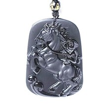 Natural Obsidian Stone Monkey Drive Horse Good Luck Wish Pendant Necklace - £20.58 GBP