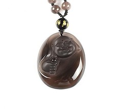 Good Luck Natural Obsidian Buddha Carved Chinese Buddha Charm Luck Pendant - $34.03